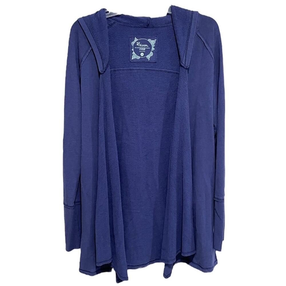 Bloom Womens Bamboo Open Hooded Cardigan Size Medium Blue Comfy Casual Pockets